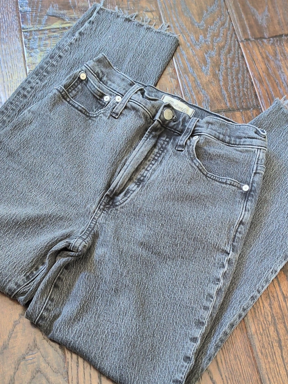 MADEWELL I Washed Black Grey The Perfect Vintage Straight High Rise Jeans, 26